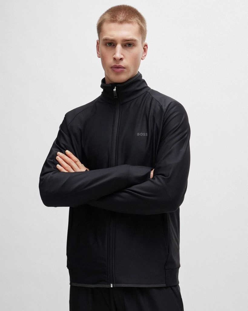 Hugo Boss Sicon Active Mens Zip-Up Sweatshirt with Decorative Reflective Logo - Black - Size Large